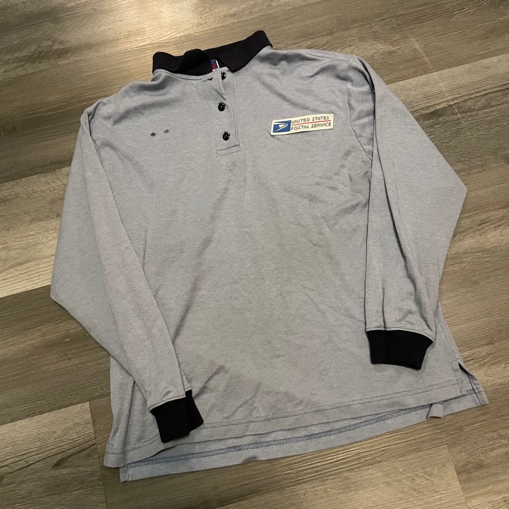Flying Cross USPS United States Postal Service Long Sleeve Polo Shirt Blue Mens